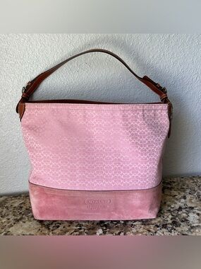 Coach Pink Canvas and Suede Y2K Shoulder Bag